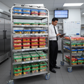 Multi-leg trip catering coordination with organized fresh meal containers