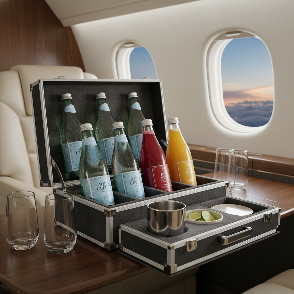 Premium bottled water and chilled beverages for aircraft cabin
