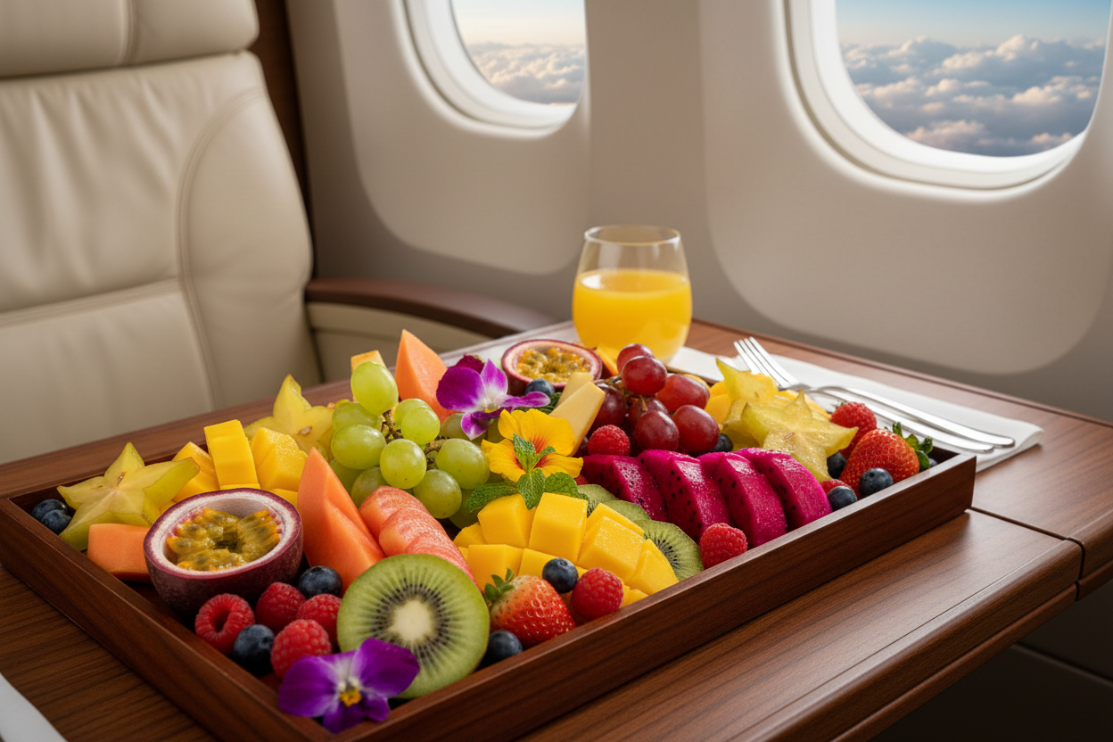 Colorful fresh fruit platter for cabin service