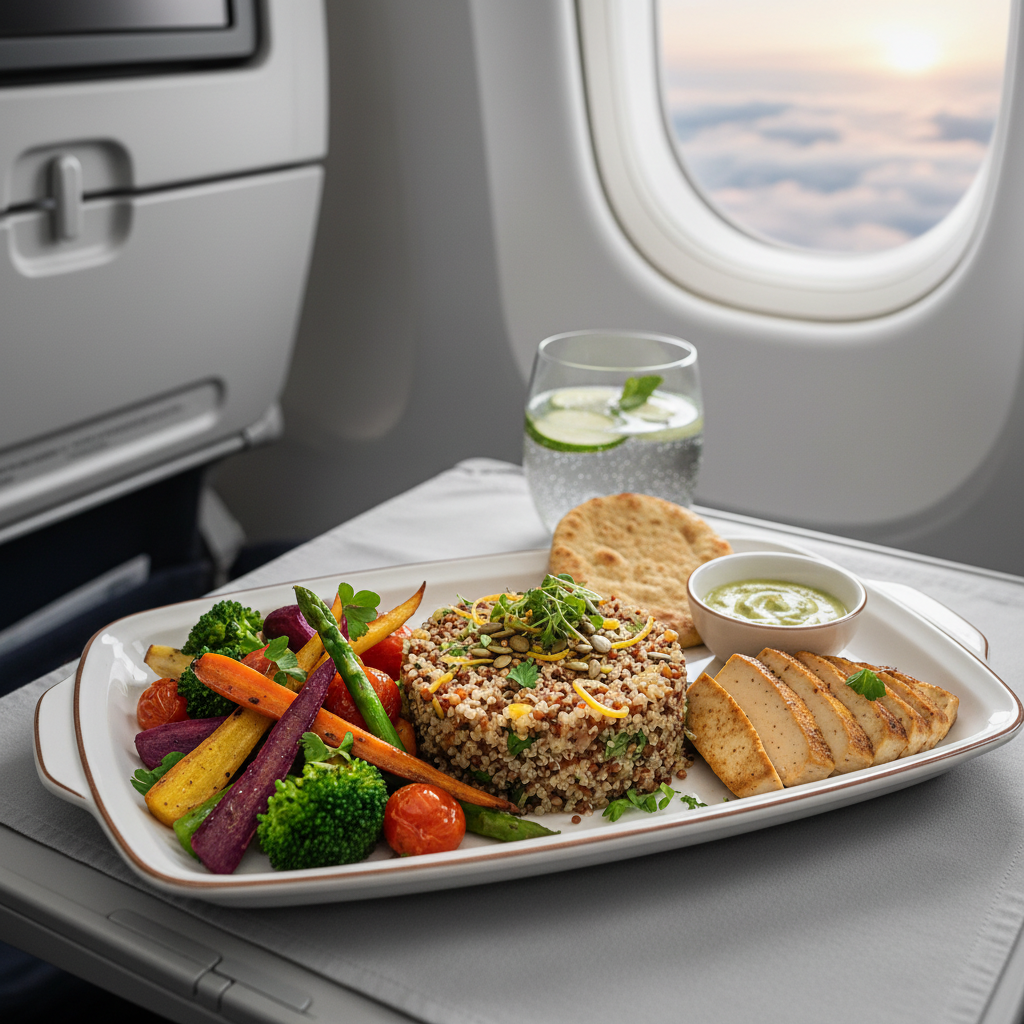 Custom dietary and allergen-friendly in-flight meal with healthy gourmet food