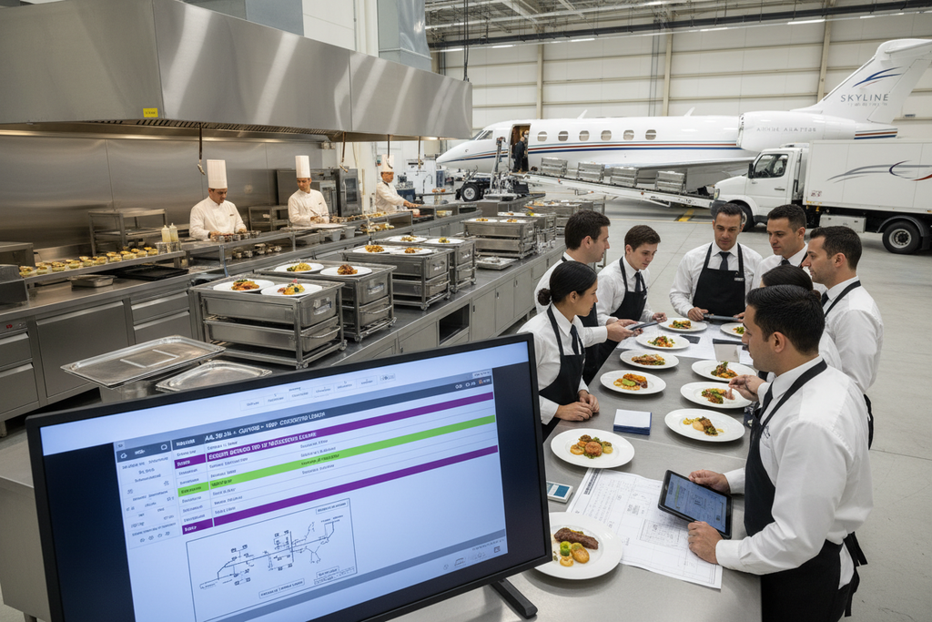 Corporate aviation catering management with organized meal planning